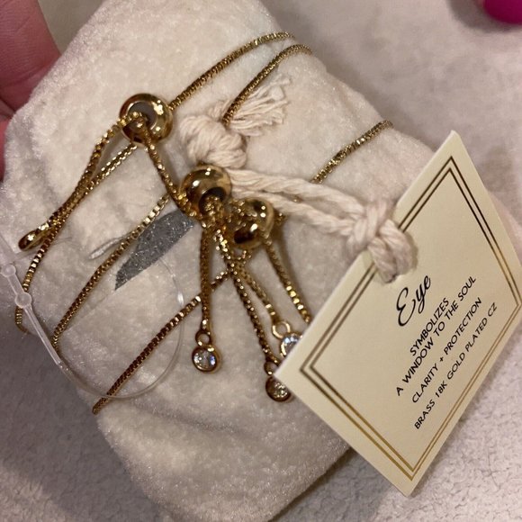 ARM CANDY BY EYE CANDY 3pc 18KT GP EVIL EYE, MOON, SUN CZ BRACELET SET**NEW! - Picture 3 of 5